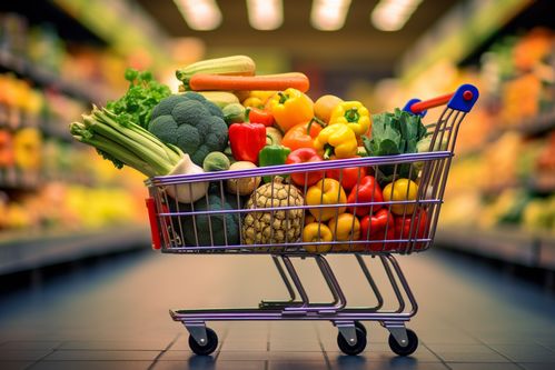 购物车水果蔬菜超市选购商品货架摄影图 摄影